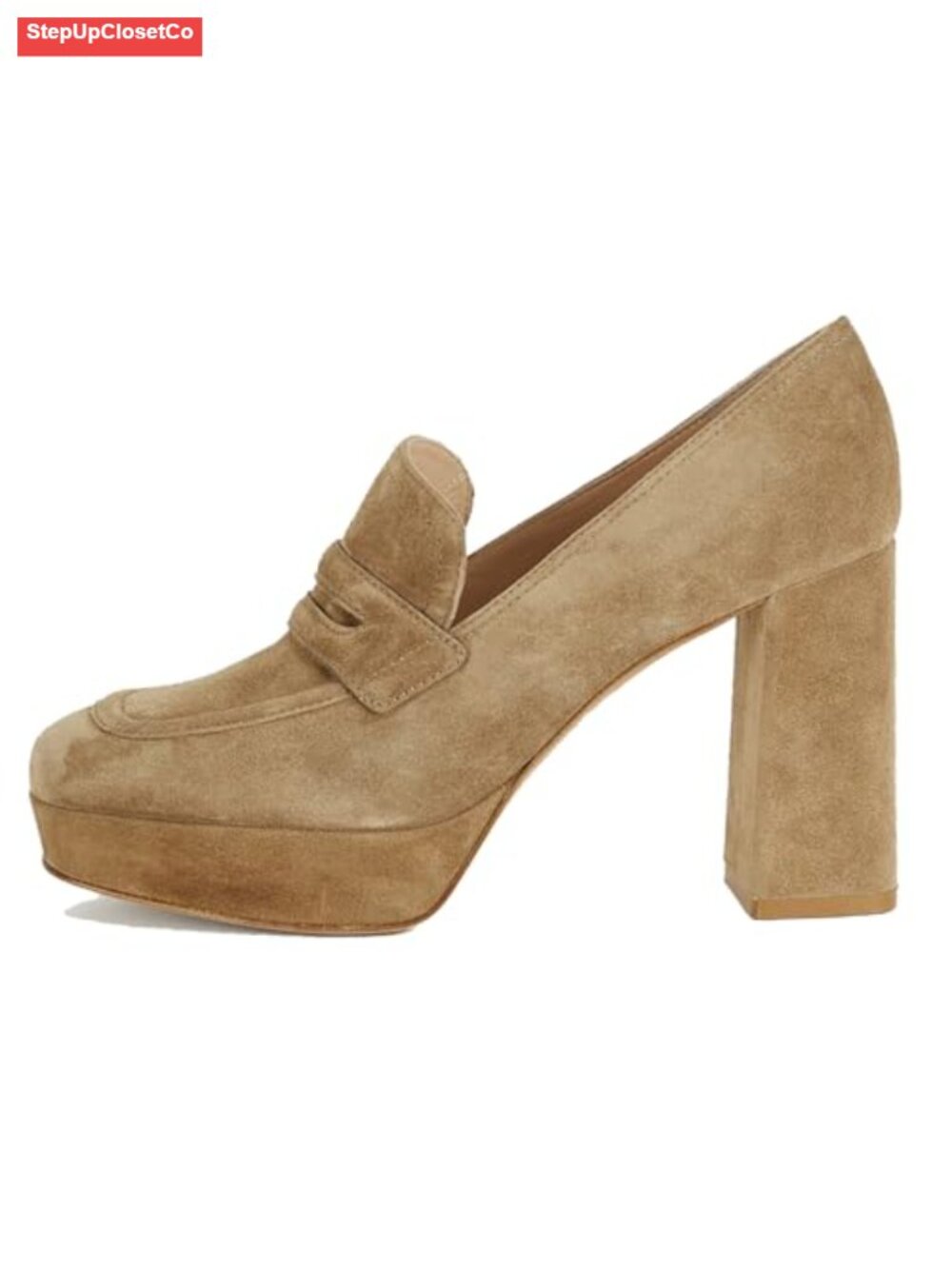 Women's Suede Chunky Platform Loafers 4" Block Heel Square Toe Slip On Retro